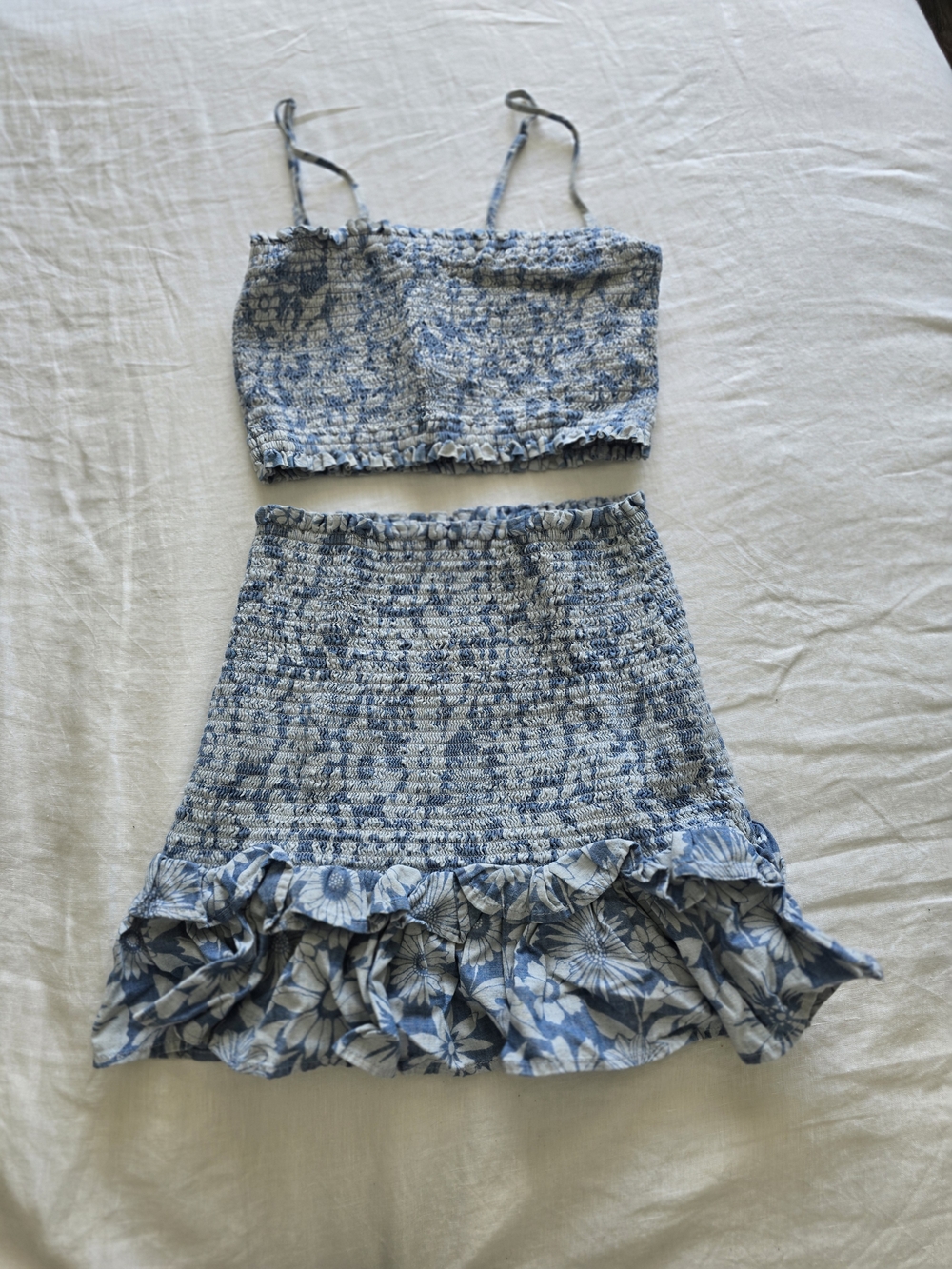 American Eagle Outfitters Light Blue Floral Smocked Mini Skirt Set